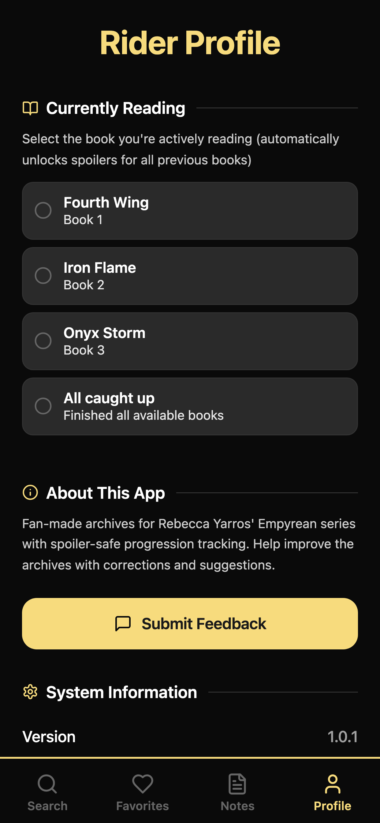 Fourth Wing Archives home screen
